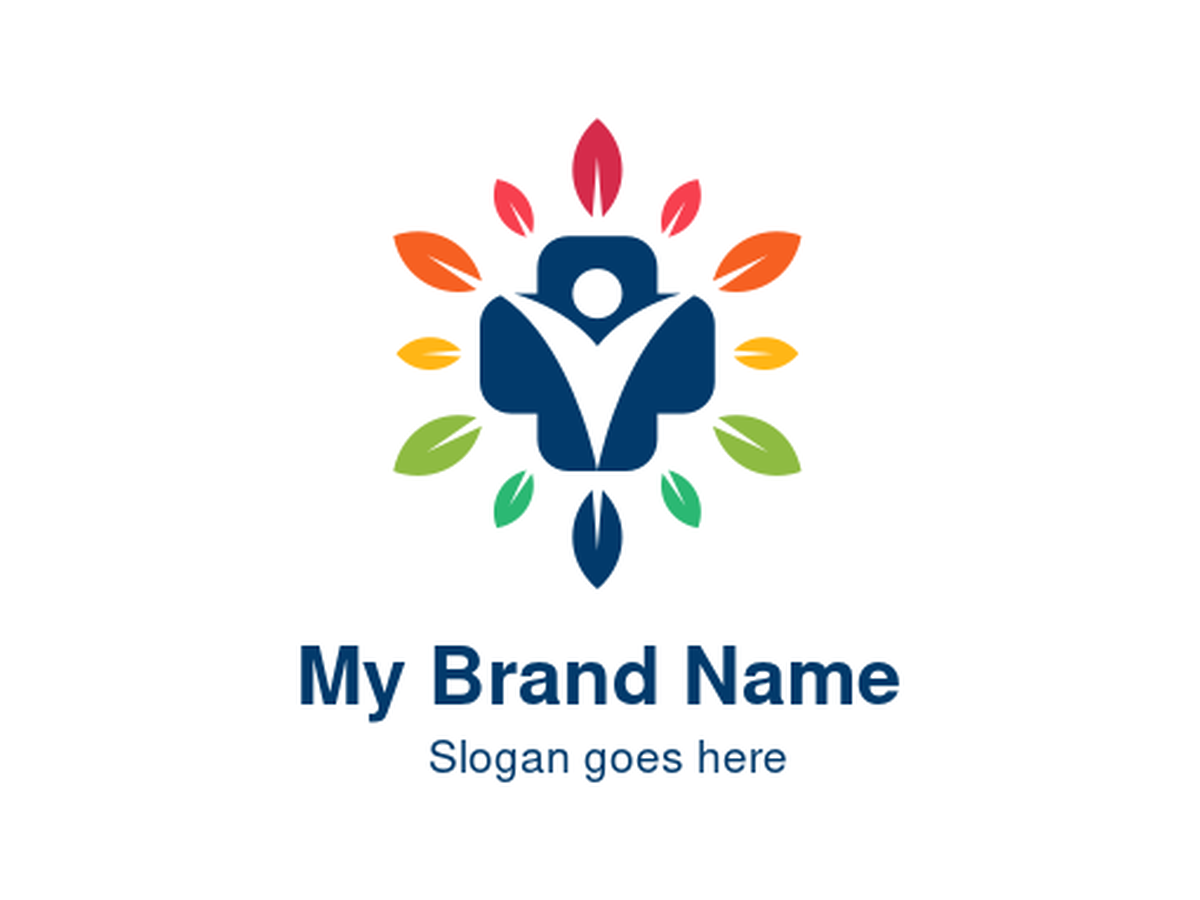 Vibrant Multicolor Leaf and Cross with Human Figure Logo Design for Holistic Wellness and Natural Healthcare Practices